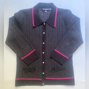 KARL LAGERFELD Cardigan Size M Cotton Blend Bow Pocket Detail Pearl Buttons